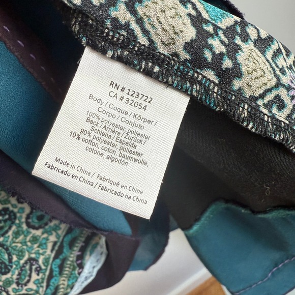 One September‎ Tank Top Sleeveless Teal Blue Paisley Geometric Print Size L - Picture 5 of 6